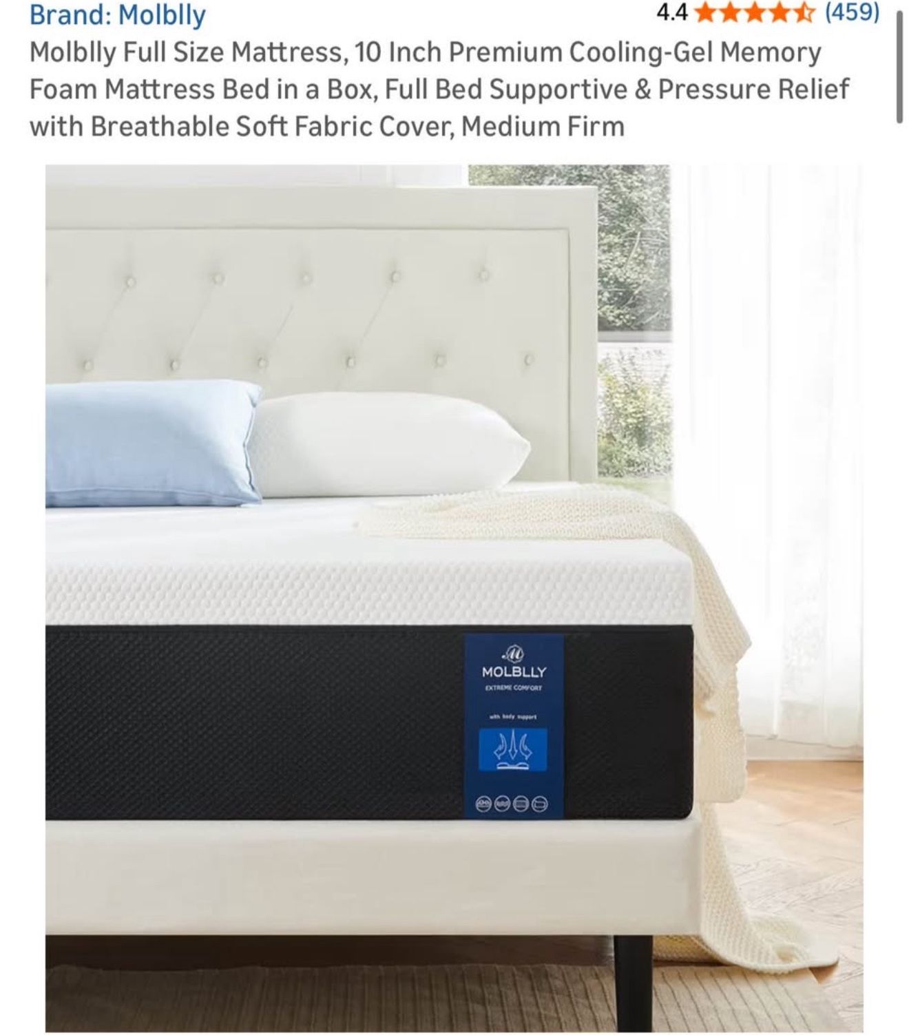 Cooling gel memory foam full size mattress with mattress protector bag