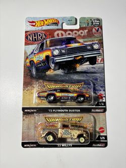 Hot wheels premium lot of 2 cars (Plymouth and Willys) drag strip demon series