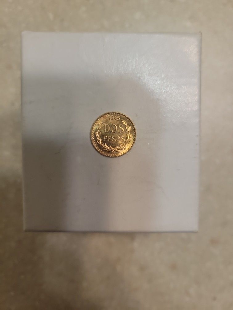 1945 Mexico Dos Pesos Gold Coin.  BU 