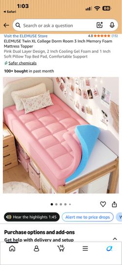 ELEMUSE Twin XL Memory Foam Mattress Topper
