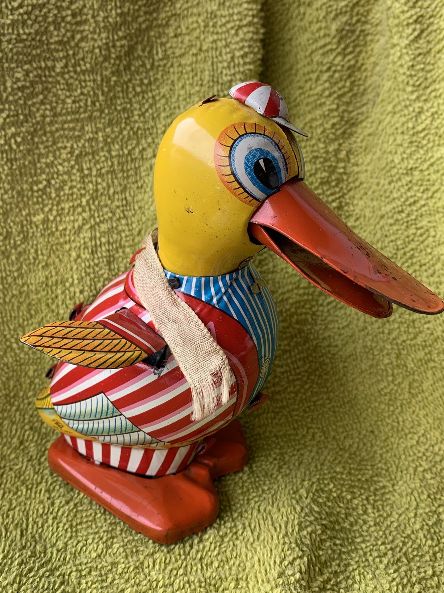 Rare 1940s Daito Tin Litho Friction Toy Duck Japan Nice Bright Colors
