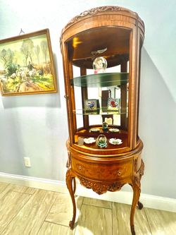 Antique Louis XV Etegere / Curio Beautiful Inlaid and Carved Woods