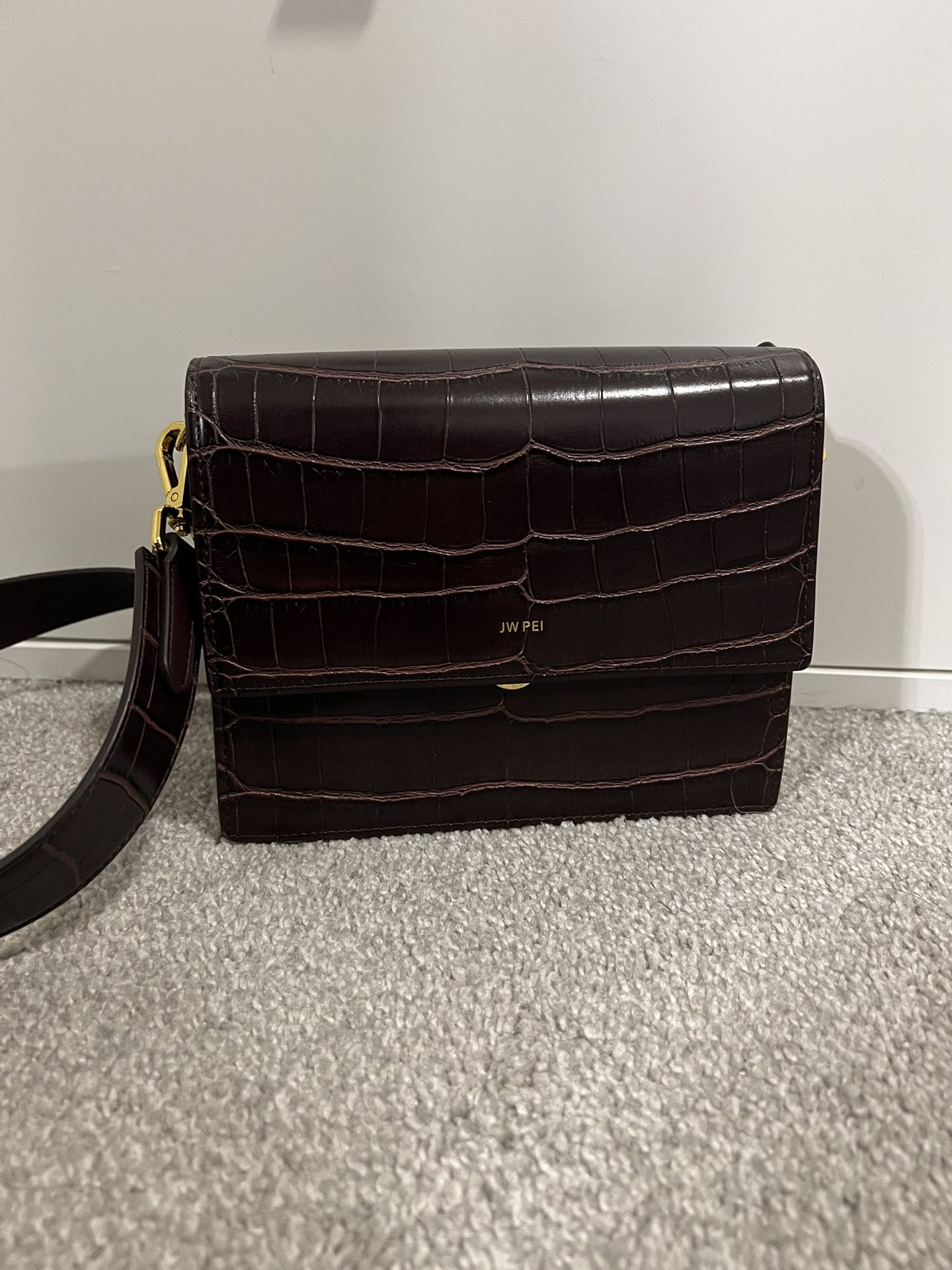 JW Pei Brown Croc Crossbody Bag
