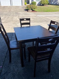 Square Dining Table + 4 Chairs Set - Espresso Wood, Oval Cutout Ladder-Back