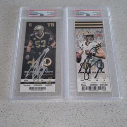 Drew Brees Signed Passing Record & Yards Record Tickets New Orleans Saints PSA