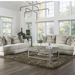 Brand New Super Plush Off White Contemporary Style Sofa & Loveseat (Pillows Included)