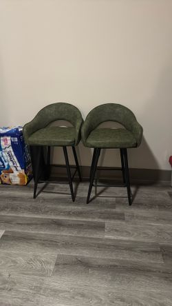 Modern Olive Green Velvet Bar Stools (Set of 2) – Black Metal Legs