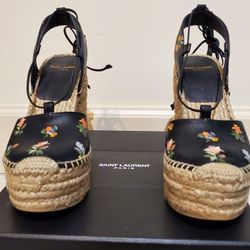Saint Laurent flower print Lthr Espadrille Size 38