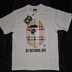Bape x Burberry Check Ape Head T-Shirt, White, Size S