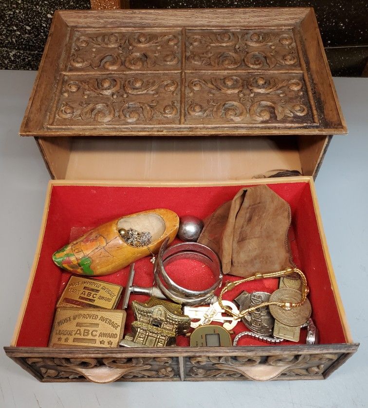 1962 Alpaca Silver Pesos Money Clip and Jewelry Box Full Of Cool Stuff