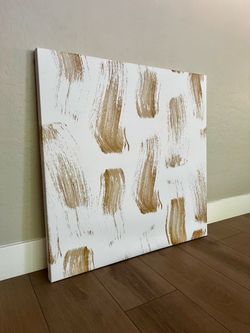 36x36 EXTRA LARGE Modern White And Golden Brown Brushed Canvas Wall Art