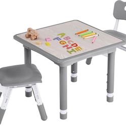 Toddler Table and Chair Set, Height Adjustable-Upgrade Kids Table and 2 Chairs for Ages 3-8, Children's Multi-Activity Table with Graffiti Desktop 