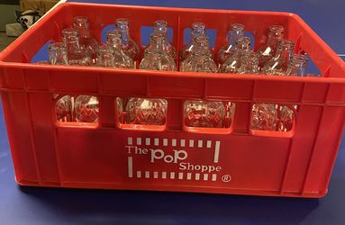 Vintage Pop Shoppe Bottles With Crate