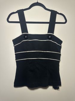bebe Black Tank Top with White Piping and Button Detail