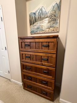 Rustic Wood 5-Drawer Chest / Tall Dresser 52" x 32" Excellent Condition