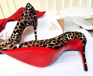 Christian Louboutin Kate 100 Pony Madagascar Leopard Black Brown Heel Pump 39