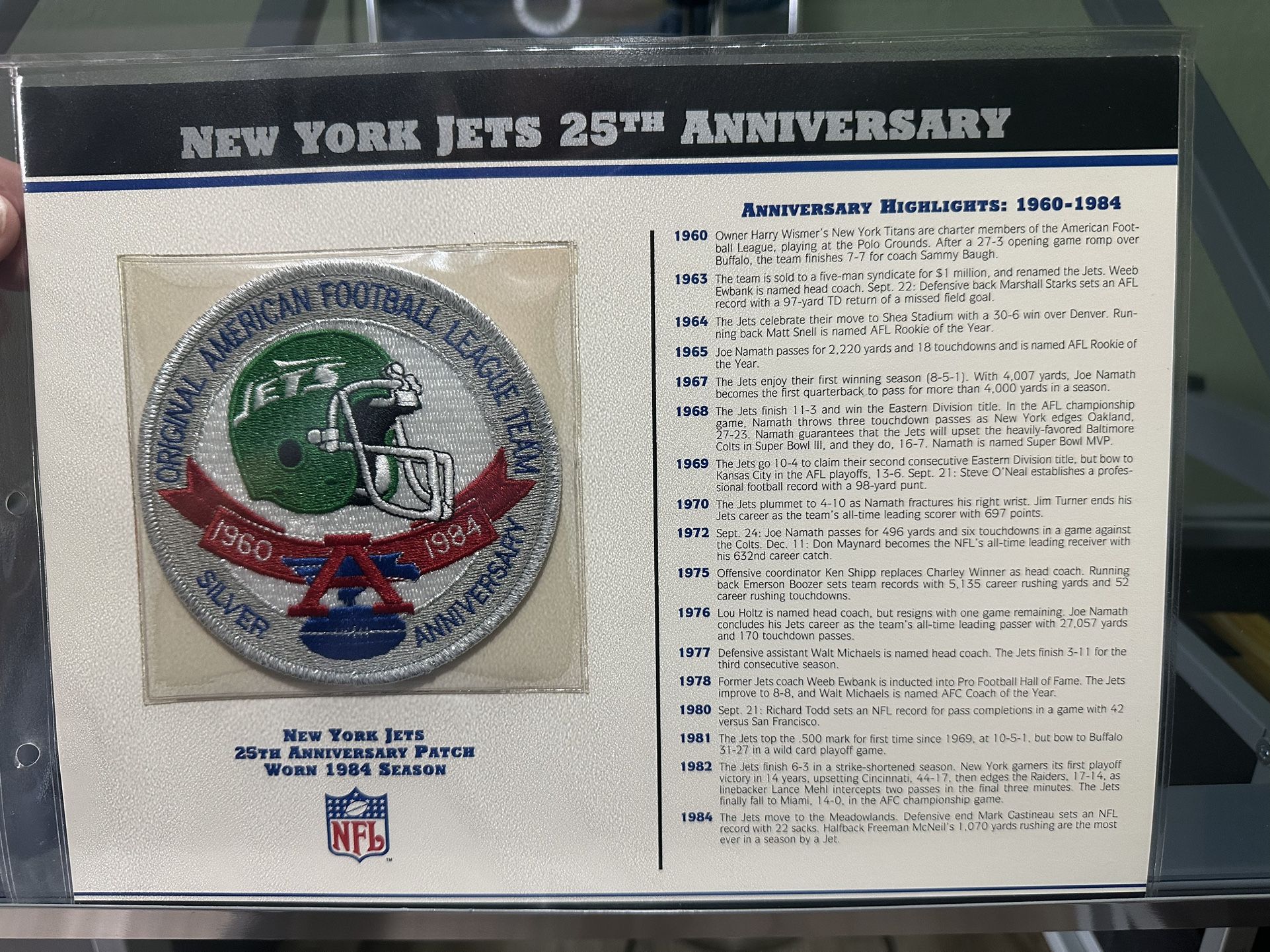 New York Jets Official 25th Anniversary Patch