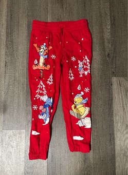 Disney Winnie the Pooh Red Holiday Jogger Sweatpants Size S