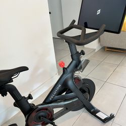 Peloton Bike+, original mat, and 3lb weights