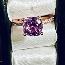 Purple Gem On Rose Gold Ring Band 