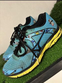 Mizuno Wave Inspire 11 Running Shoes Size 8.5 Blue Yellow Lace-Up Sneakers(0287)