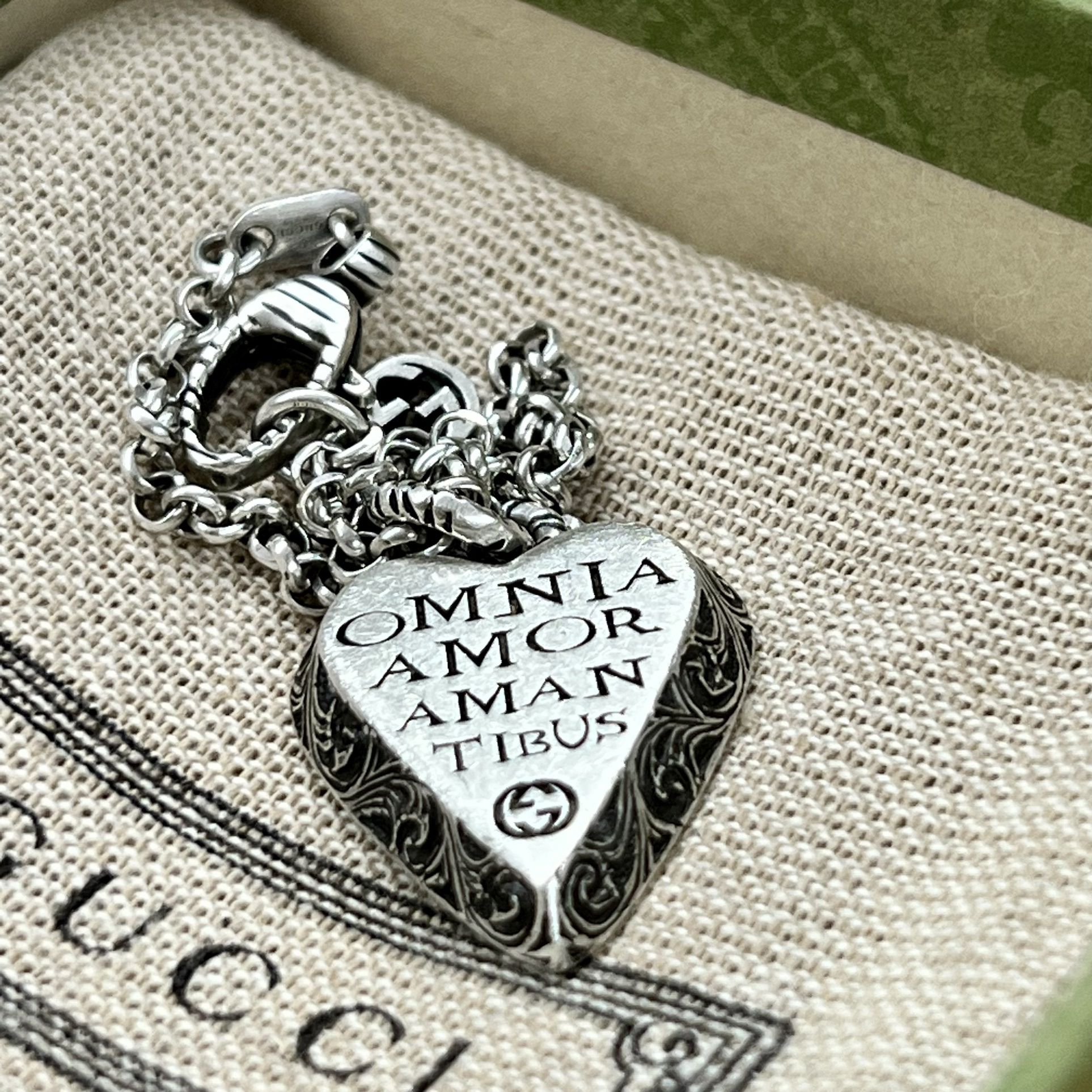 Amor Heart Omnia Engraved Silver GUCCI Sterling Necklace Gucci 