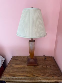 Pair of Wood Base Table Lamp with Pleated Shade