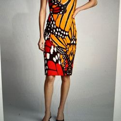 $695 Chiara Boni La Petite Robe Sally Cap-Sleeve Butterfly Bodycon Dress Size 48/12