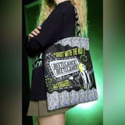 Beetlejuice Tote Bag 14.6”x13” Tim Burton Halloween Nightmare Before Christmas Trick Or Treat Tote Bag 🎃🖤
