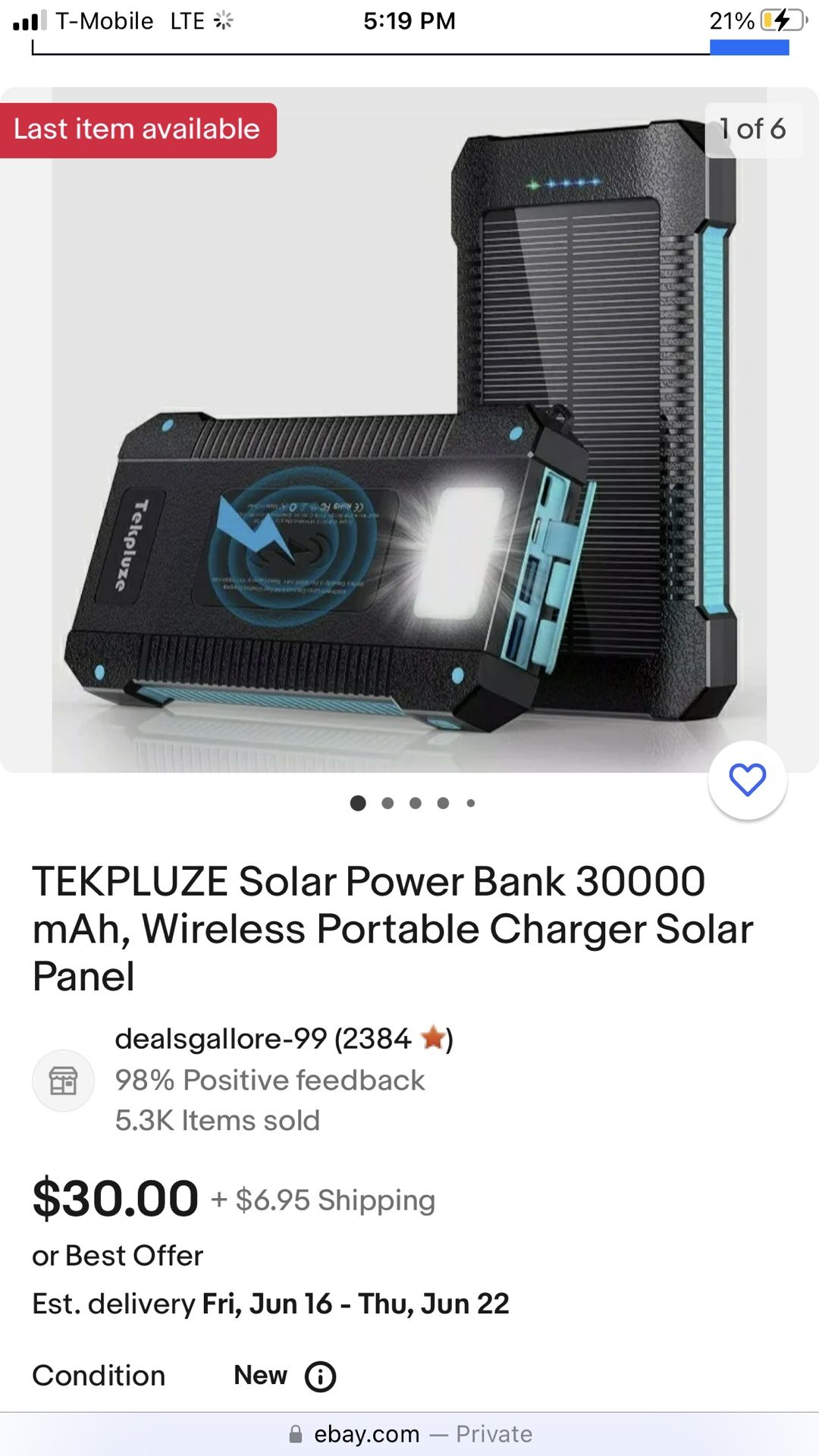 TEKPLUZE Solar Power Bank 30000 mAh, Wireless Portable Charger Solar Paneling