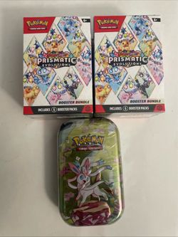 Pokemon TCG 2 Prismatic Evolutions Lot Booster Bundle and 1 Mini Tin New/Sealed