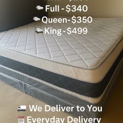 Queen Pillows Top - 14 To 16 Inch - With Free Box Spring - Same Day Delivery 