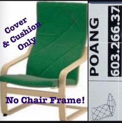 IKEA Poang Chair NEW Boxed Seat Cushion w/ Cover MSRP $99,Sandbacka Bright Green Velvet Look/ Feel-!Diagonal Quilted Detail, DOES NOT INCLUDE CHAIR