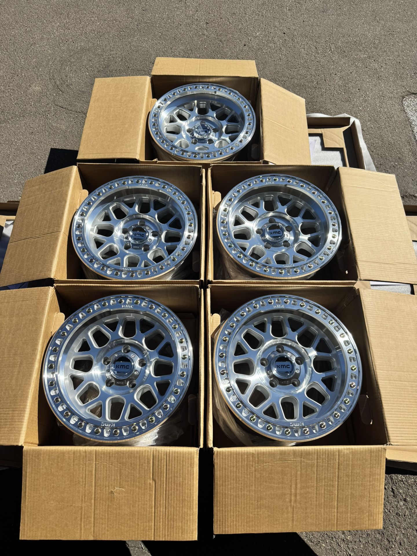 Brand New 17” KMC GRS “549” Machined Off-Road Wheels for 5x127 Jeep Wranglers and Gladiators 17x9 -12 Offset