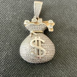 Vintage Hip Hop Dollar Money Bag Pendant Necklace Sterling 925 silver Jewelry 