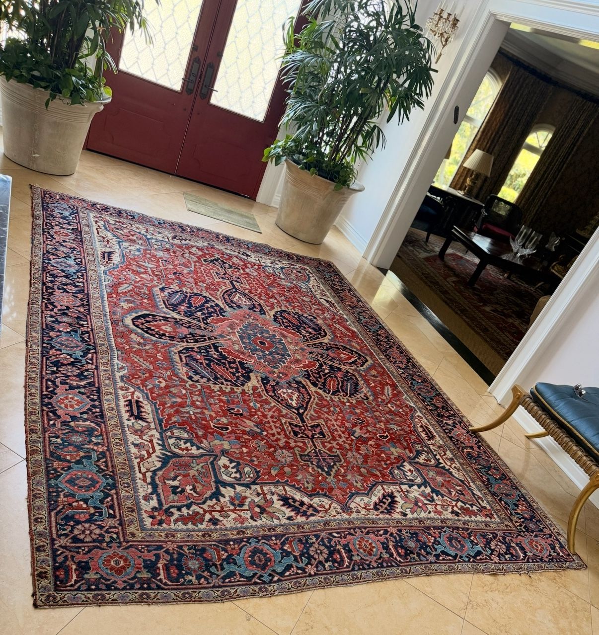 Antique Vintage 1920s Hand Knotted Wool Heriz Persian Area Rug 12 x 9