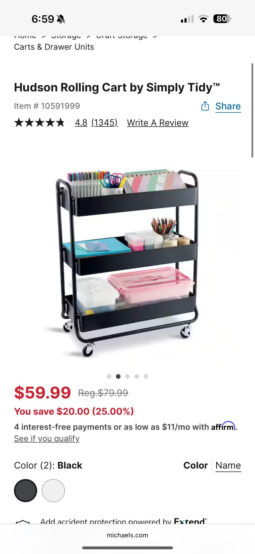 Large Rolling Black Cart