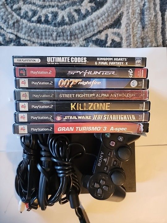 PS2 Slim Console Bundle 6 Game Cables Controller Tested Works