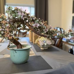 Vintage Large Chinese Jade Glass Bonsai Tree 