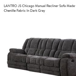 LANTRO JS Chicago Manual Recliner Sofa Made Chenille Fabric In Dark Gray
