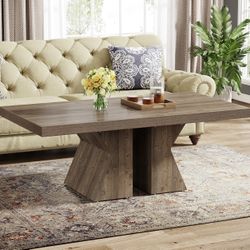 47" Wood Coffee Table, Rectangular Center Table Snack Table