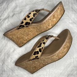 Ugg Natassia Calf Hair Leopard Wedge Sandals