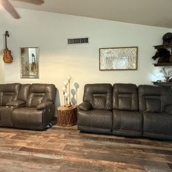 Gray  Leather Ashley Recliner Couch Set 