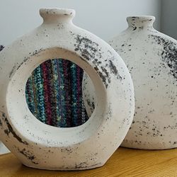 White Ceramic Clay, Terra-Cotta ,  Vase  Decor