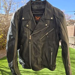 BRAND NEW A&H Thick Genuine Leather Biker Motorcycle Rider Jacket - Size Large
