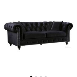 Black Nail Head Luxe Fabric Sofa 