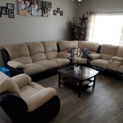 Detachable 3 Piece Reclining Sectional Living Room Set with Reclining Chairs & Tables
