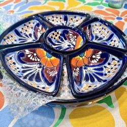 7 Piece Talavera Mexican Pottery Chip Dip Appetizer Tapas Tray NEW