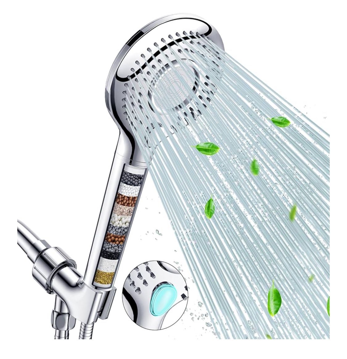 Filtered Shower Head with Handheld, High Pressure 3 Spray Mode Showerhead with 60" Hose, Bracket and