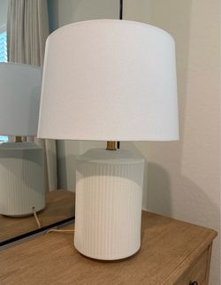 Set of 2 Ceramic White Threshold designed with Studio McGee Ribbed Dimmable Table Lamps